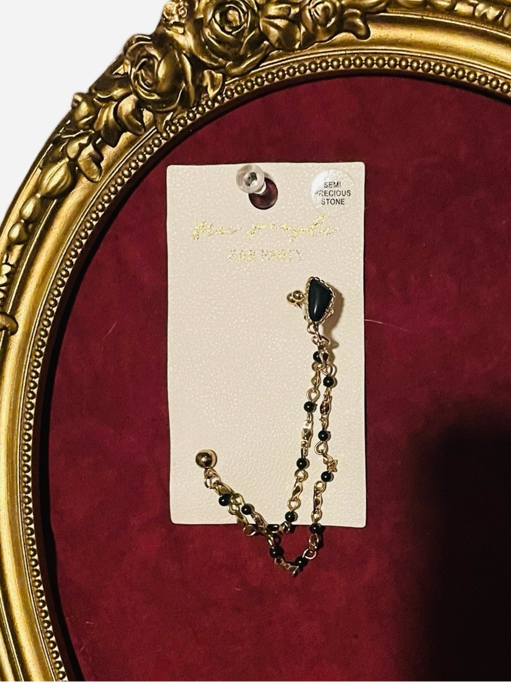 Free People Ear Party Gold Tone Earring with Black Semi-Precious Stones